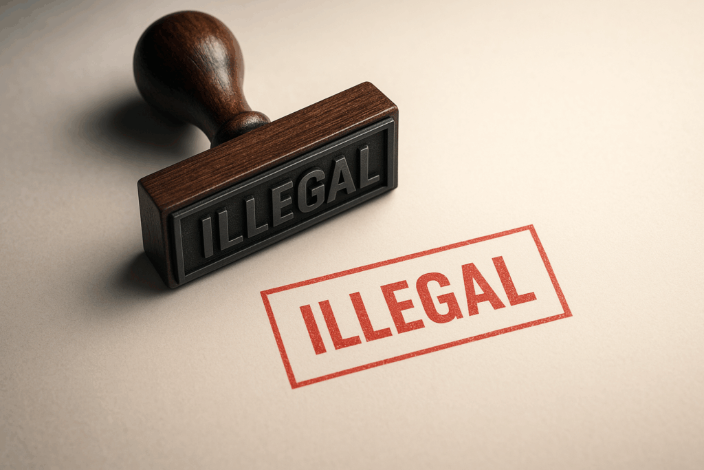 Pečiatka s nápisom Illegal ako symbol nelegálnej práce a švarc systému